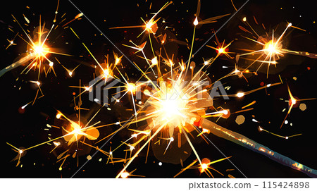 在黑暗中發光的手持煙火的圖像插圖 在黑暗中發光的手持煙火的圖像插圖 115424898