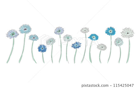 Line drawing plant illustration. Line drawing plant vector material. Hand drawn gerbera summer frame. 115425047