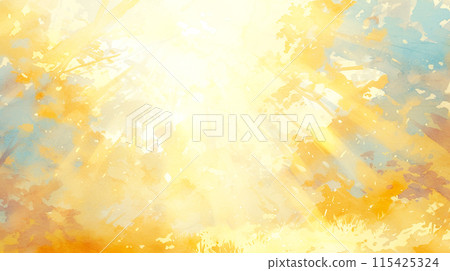 耀眼的陽光透過抽象樹木的水彩插圖 耀眼的陽光透過抽象樹木的水彩插圖 115425324