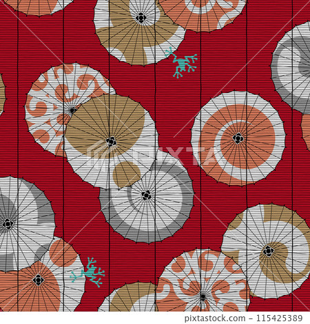 A beautiful and elegant seamless Japanese pattern with bamboo blinds and umbrellas, 115425389