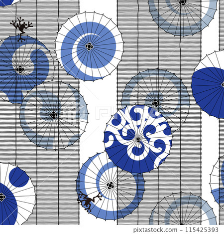 A beautiful and elegant seamless Japanese pattern with bamboo blinds and umbrellas, 115425393