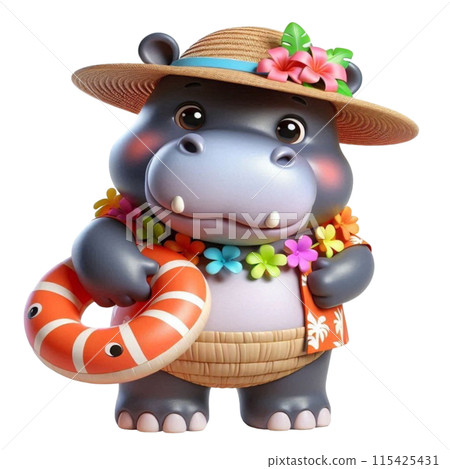 Hippo holding a rubber ring 115425431