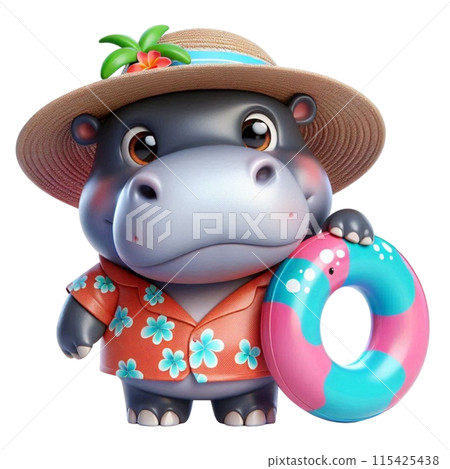 Hippo holding a rubber ring 115425438