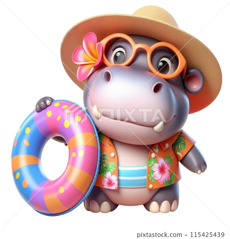 Hippo holding a rubber ring 115425439