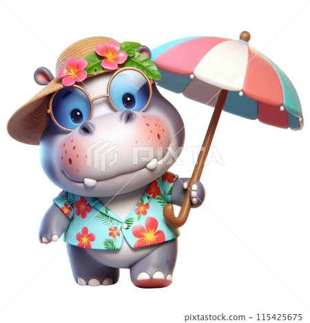 hippo holding an umbrella 115425675