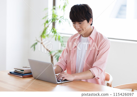 Telework: Man working from home 115426097