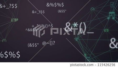 Image of digital interface with icons and data processing 115426256