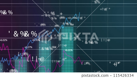 Image of digital interface with icons and data processing 115426334
