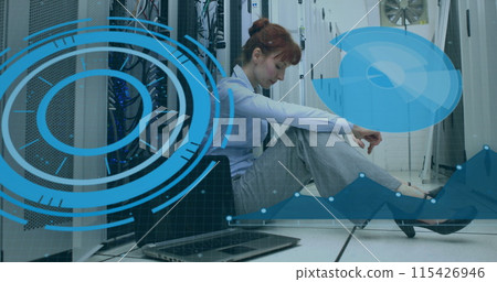 Image of clock moving fast over businessman using computer Image of clock moving fast over businessman using computer 115426946