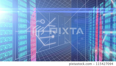 Image of data processing and circuit board over computer servers 115427094