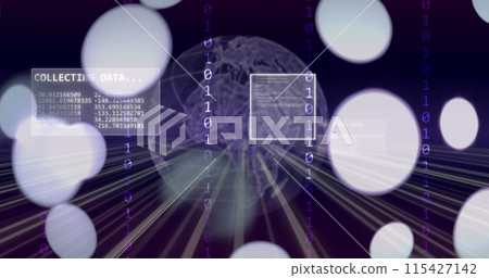 Image of globe and data processing over binary coding Image of globe and data processing over binary coding 115427142