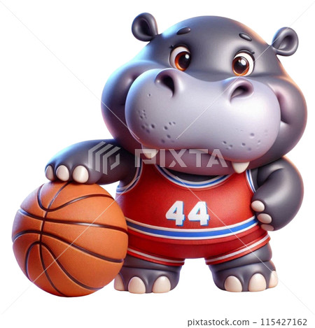 Hippo wearing a basketball uniform Hippo wearing a basketball uniform 115427162