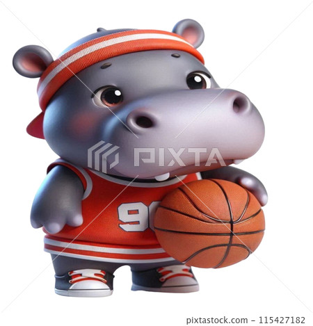 Hippo wearing a basketball uniform Hippo wearing a basketball uniform 115427182