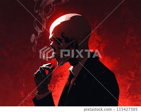 抽煙的骷髏插畫-3【AI生成/專業完成】 115427305