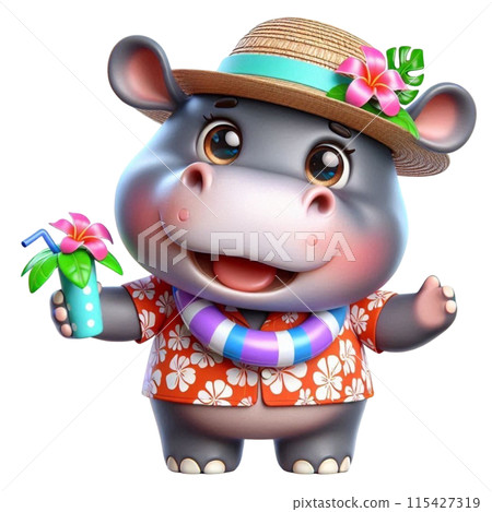 Hippo wearing a Hawaiian costume Hippo wearing a Hawaiian costume 115427319