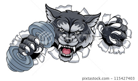Wolf Werewolf Weight Lifting Dumbbell Gym Mascot Wolf Werewolf Weight Lifting Dumbbell Gym Mascot 115427403