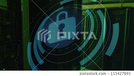 Image of padlock icon over server room Image of padlock icon over server room 115427691
