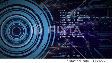 Image of data processing with scope scanning on black background 115427708