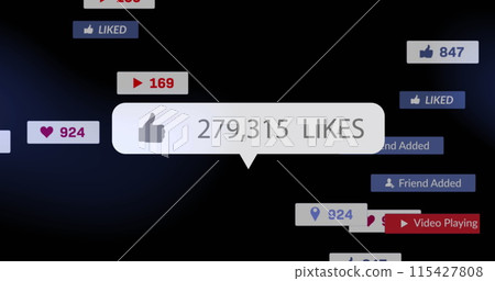 Image of media icons on black background 115427808