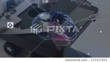 Image of human brain spinning and data processing over using laboratory microscope 115427841