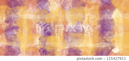 Horizontal abstract background banner of alcohol ink art for summer and autumn. Rough check pattern in yellow, purple and orange Horizontal abstract background banner of alcohol ink art for summer and autumn. Rough check pattern in yellow, purple and orange 115427911