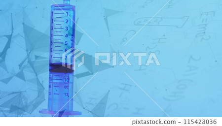 Image of connections over syringe on blue background Image of connections over syringe on blue background 115428036