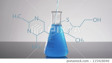 Image of scientific data processing over laboratory dish on grey background Image of scientific data processing over laboratory dish on grey background 115428040