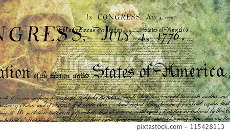 Image of soldier over document with moving text 115428113