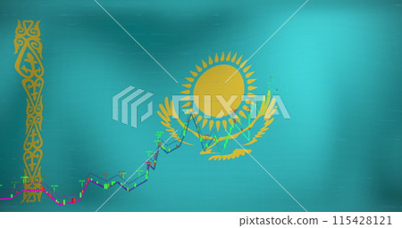 Image of data processing over flag of kazakhstan Image of data processing over flag of kazakhstan 115428121