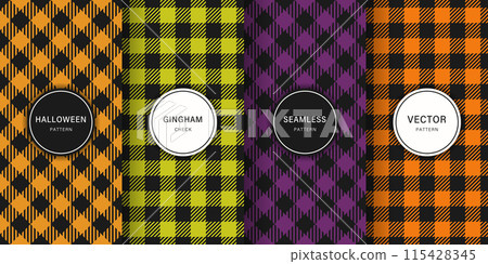 Halloween colored gingham check, seamless pattern set 115428345