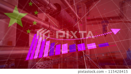 Image of financial data processing, flag of china over warehouse Image of financial data processing, flag of china over warehouse 115428415