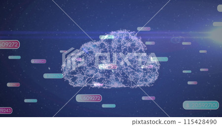 Image of social media icons on banners over digital cloud 115428490