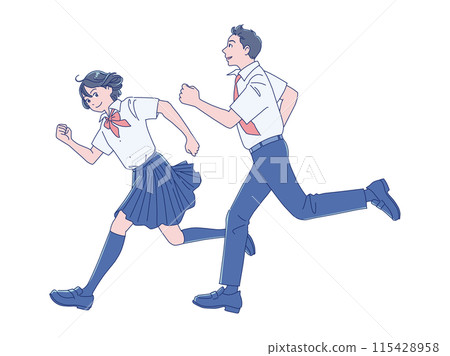 男女同學開始微笑奔跑 男女同學開始微笑奔跑 115428958