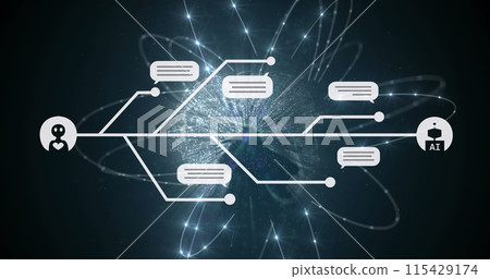 Image of ai chat and data processing over globe with connections 115429174