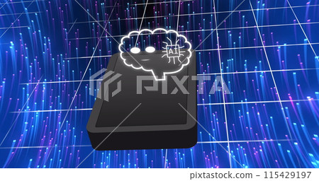 Image of ai chat and data processing over tablet and grid 115429197