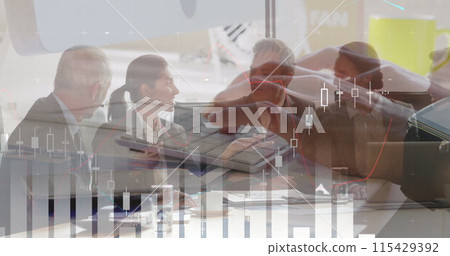 Image of financial data processing over businesses people 115429392