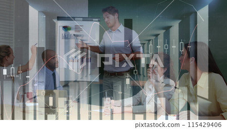 Image of financial data processing over businesses people 115429406