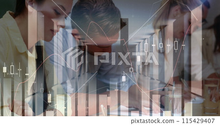 Image of financial data processing over businesses people 115429407