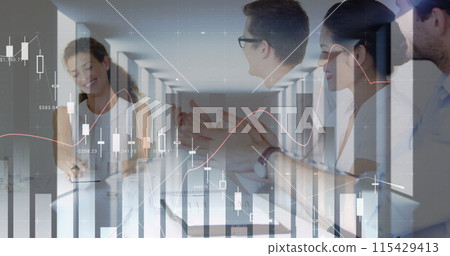 Image of financial data processing over businesses people 115429413