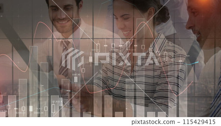 Image of financial data processing over businesses people Image of financial data processing over businesses people 115429415