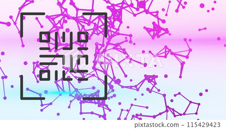 Image of qr code over dots and connections on pink and blue background Image of qr code over dots and connections on pink and blue background 115429423