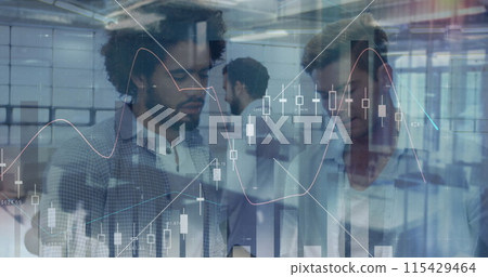 Image of financial data processing over business people 115429464