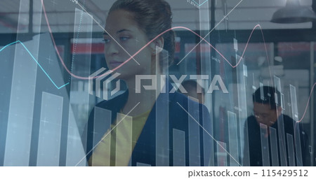 Image of financial data processing over business people Image of financial data processing over business people 115429512