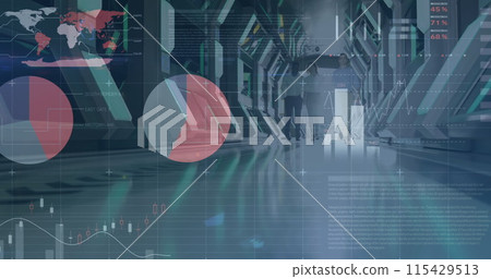 Image of financial data processing over business people 115429513