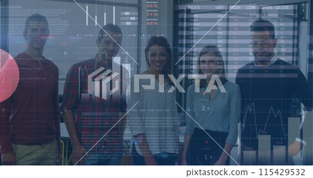 Image of financial data processing over business people 115429532