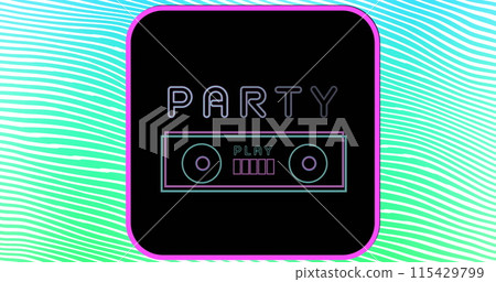 Image of party on black square and blue and green background Image of party on black square and blue and green background 115429799