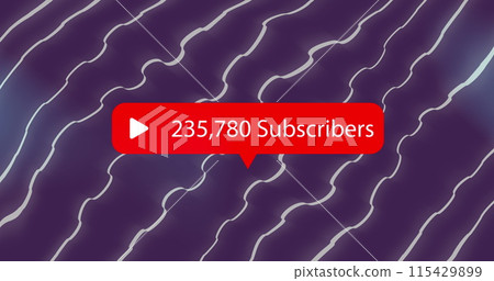 Image of subscribe over violet background with waves 115429899