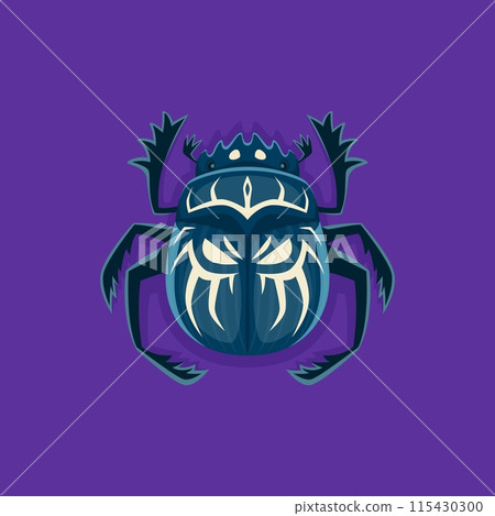 Cartoon Halloween scarab beetle character with pattern on back and powerful paws. Isolated vector Egyptian occult symbolic, or magic object, mythological bug amulet. Khepri God of morning sun 115430300