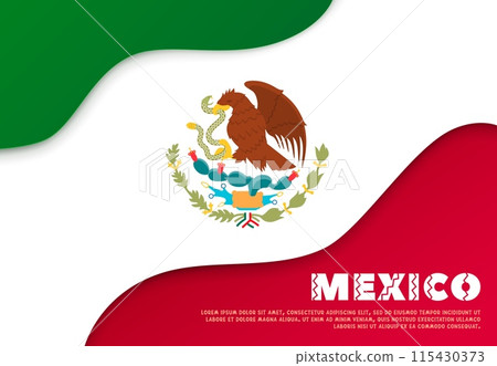 Paper cut banner with Mexican flag with bold red, white and green hues, eagle holding snake, and cactus. Vector pennant with 3d papercut effect, exudes the rich cultural heritage and spirit of Mexico 115430373