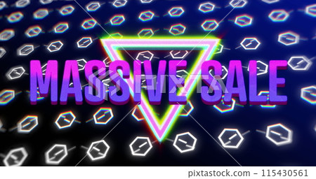 Image of massive sale over triangle and navy background with shapes Image of massive sale over triangle and navy background with shapes 115430561